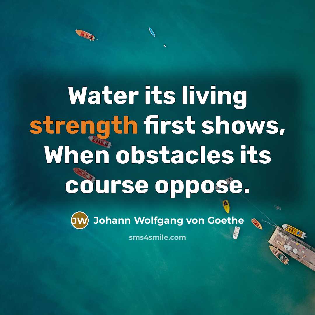 “Water its living strength first shows, When obstacles its course…” quote by Johann Wolfgang von Goethe