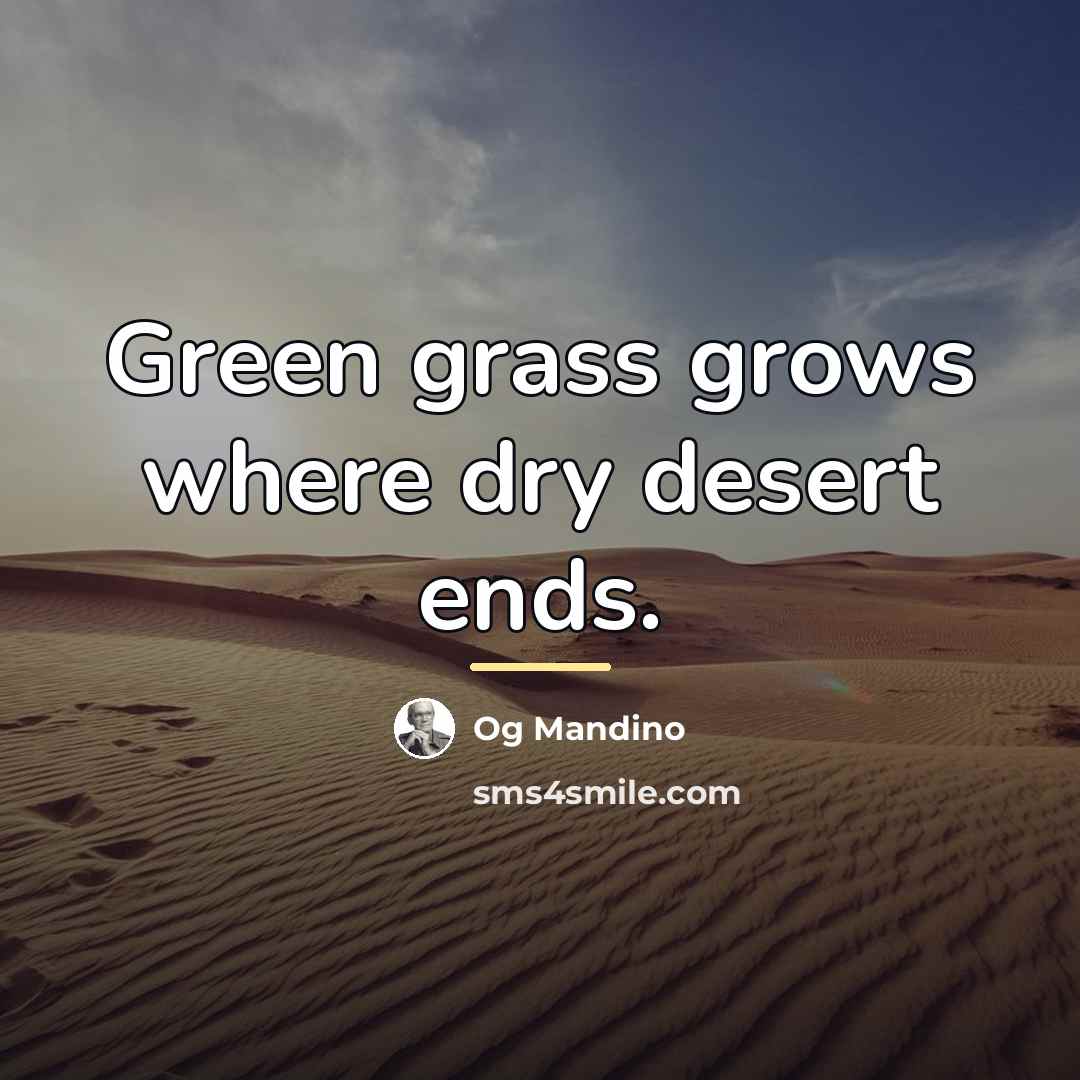 “Green grass grows where dry desert ends.…” quote by Og Mandino