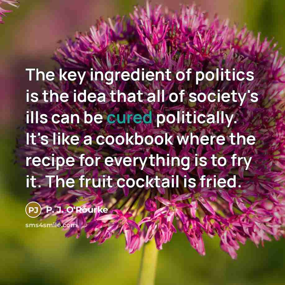 “The key ingredient of politics is the idea that all…” quote by P. J. O'Rourke