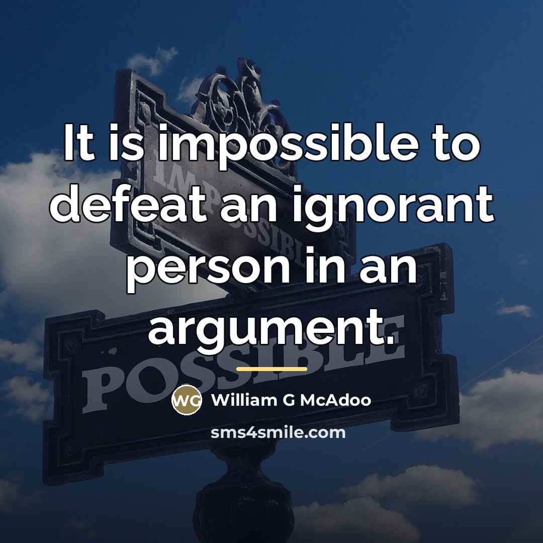 “It is impossible to defeat an ignorant person in an…” quote by Anonymous
