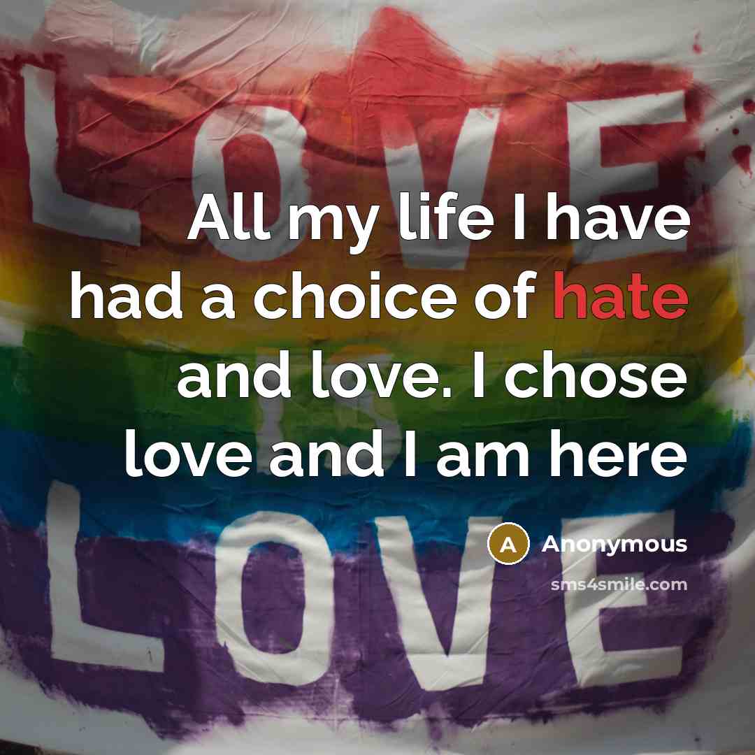 “All my life I have had a choice of hate…” quote by Anonymous