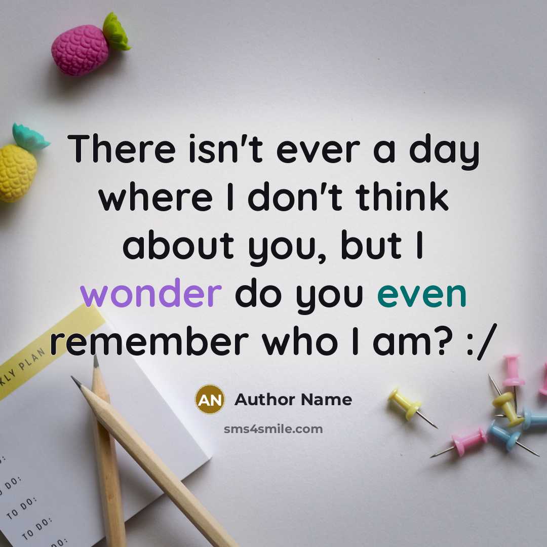 “There isn't ever a day where I don't think about you, but I wonder do you even remember who I am? :/” quote by Author Name