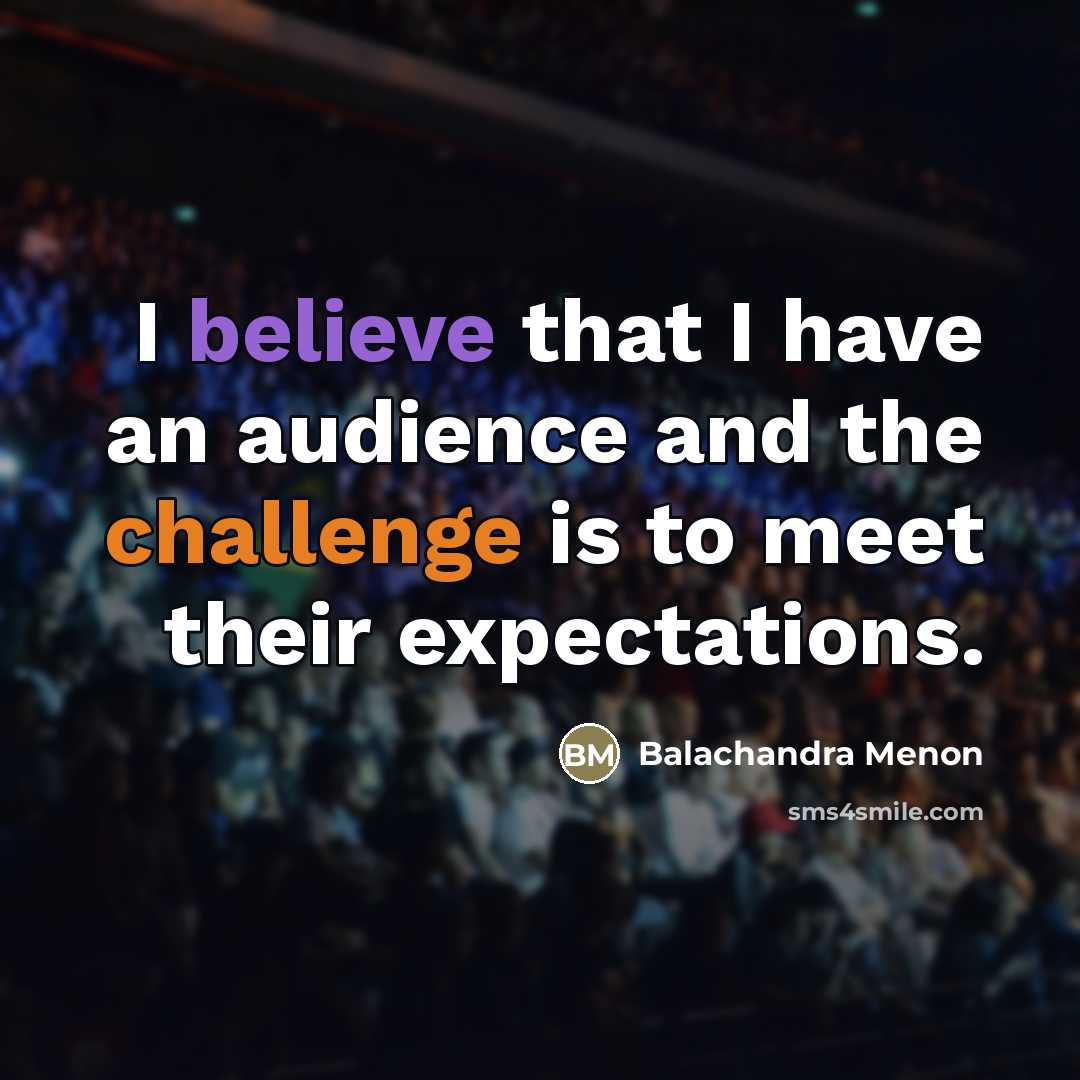 “I believe that I have an audience and the challenge…” quote by Balachandra Menon