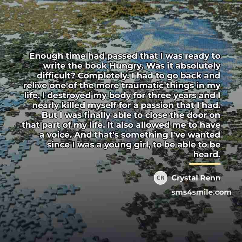 “Enough time had passed that I was ready to write…” quote by Crystal Renn