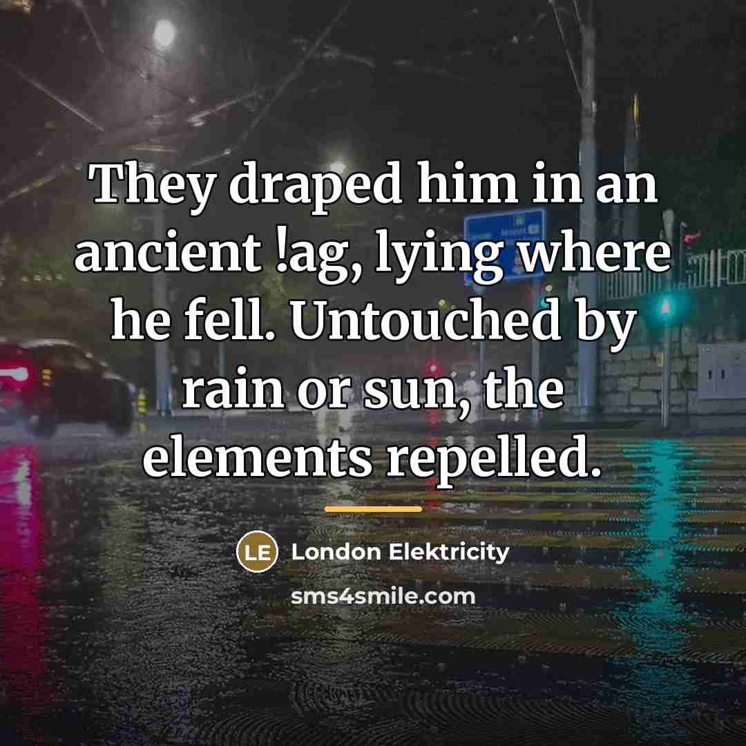 “They draped him in an ancient !ag, lying where he…” quote by London Elektricity