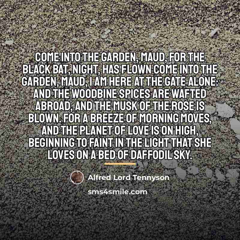 “Come into the garden, Maud, For the black bat, night,…” quote by Alfred Lord Tennyson