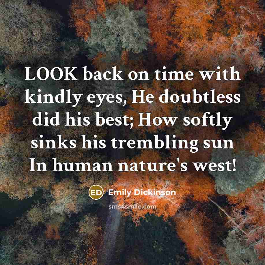 “LOOK back on time with kindly eyes, He doubtless did…” quote by Emily Dickinson