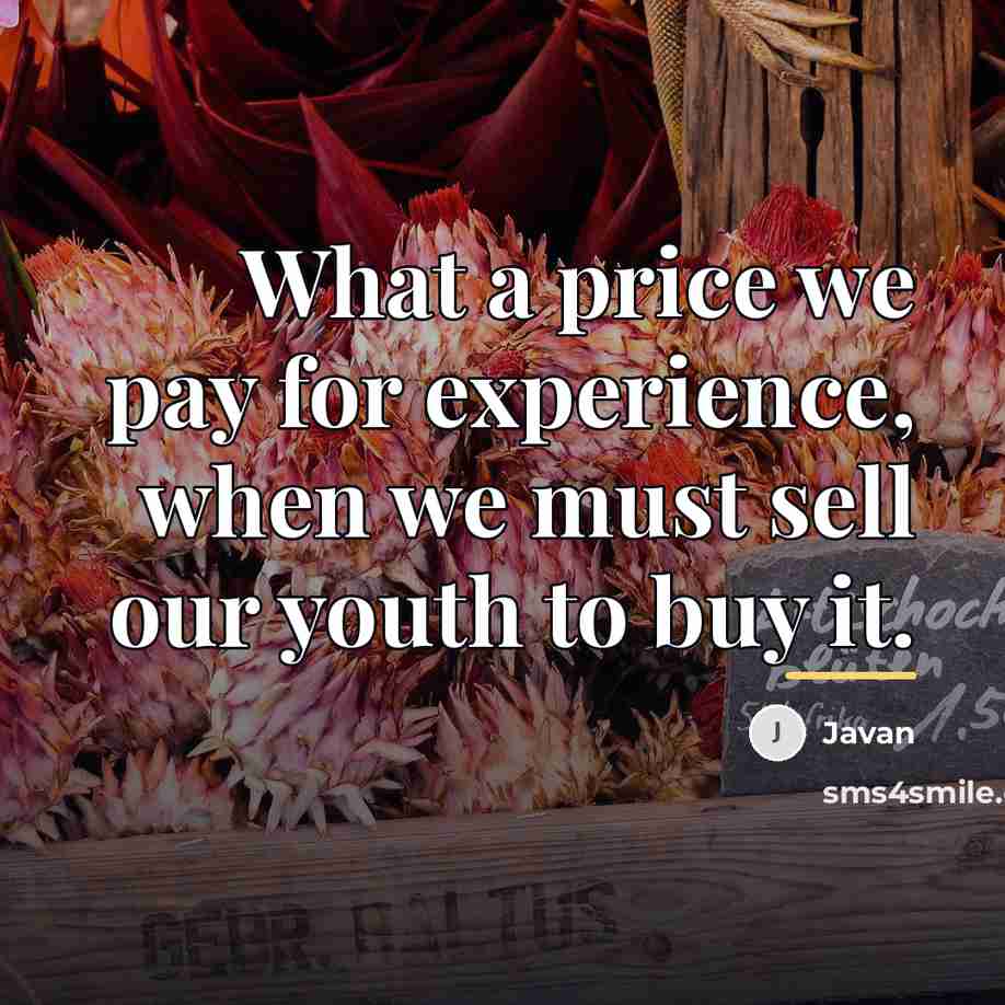 “What a price we pay for experience, when we must…” quote by Javan