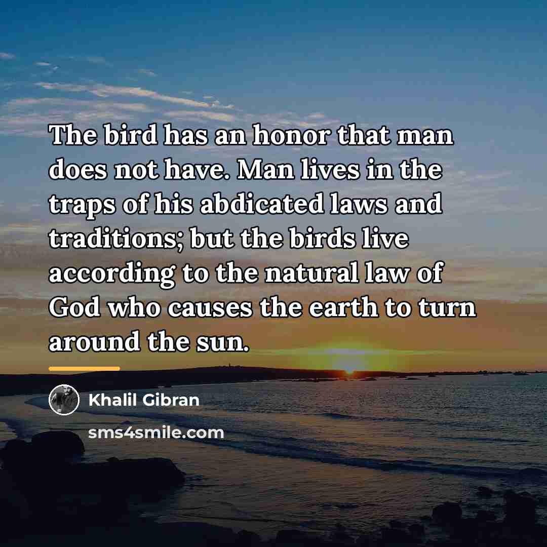 “The bird has an honor that man does not have.…” quote by Khalil Gibran