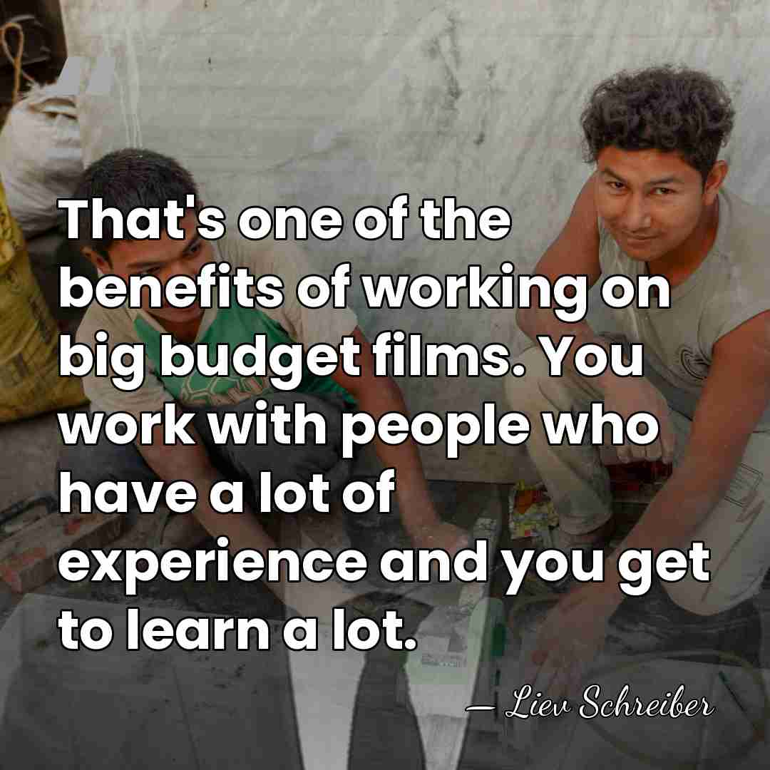 That's one of the benefits of working on big budget films. You&hellip; - Liev Schreiber