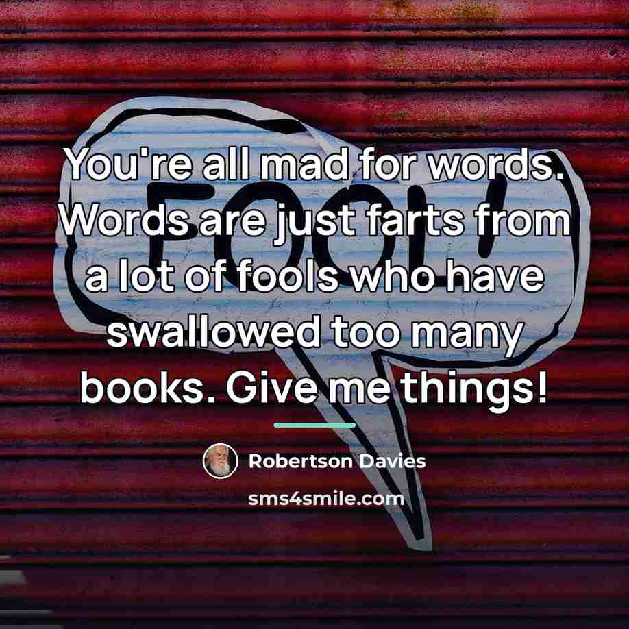 “You're all mad for words. Words are just farts from…” quote by Robertson Davies