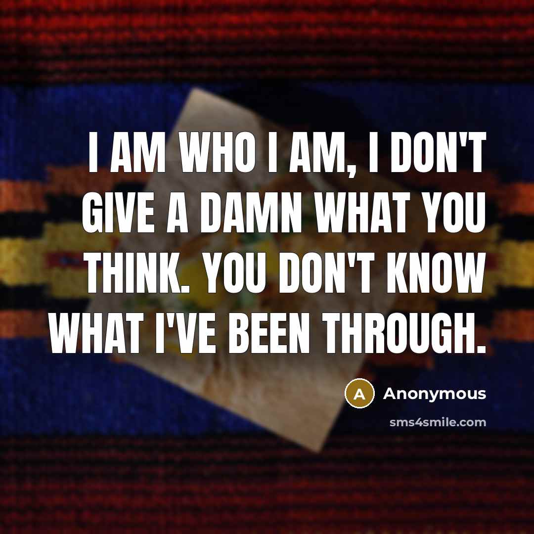 “I am who I am, I don't give a damn what you think. You don't know what I've been through.” quote by Anonymous