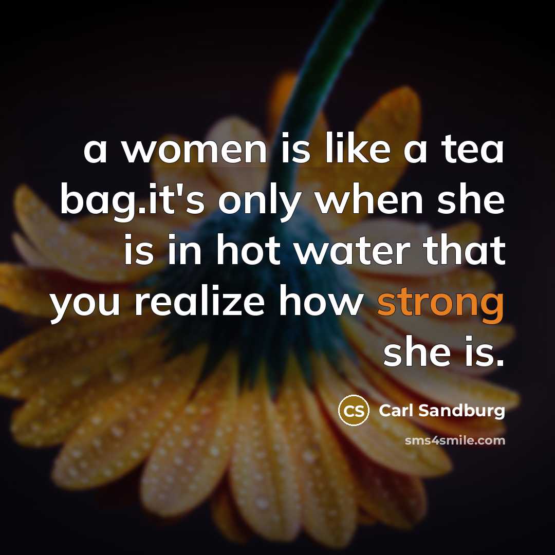 “a women is like a tea bag.it's only when she…” quote by Carl Sandburg