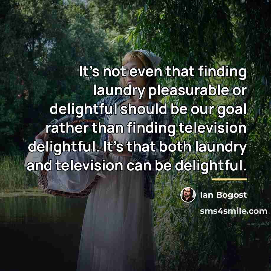 “It's not even that finding laundry pleasurable or delightful should…” quote by Ian Bogost