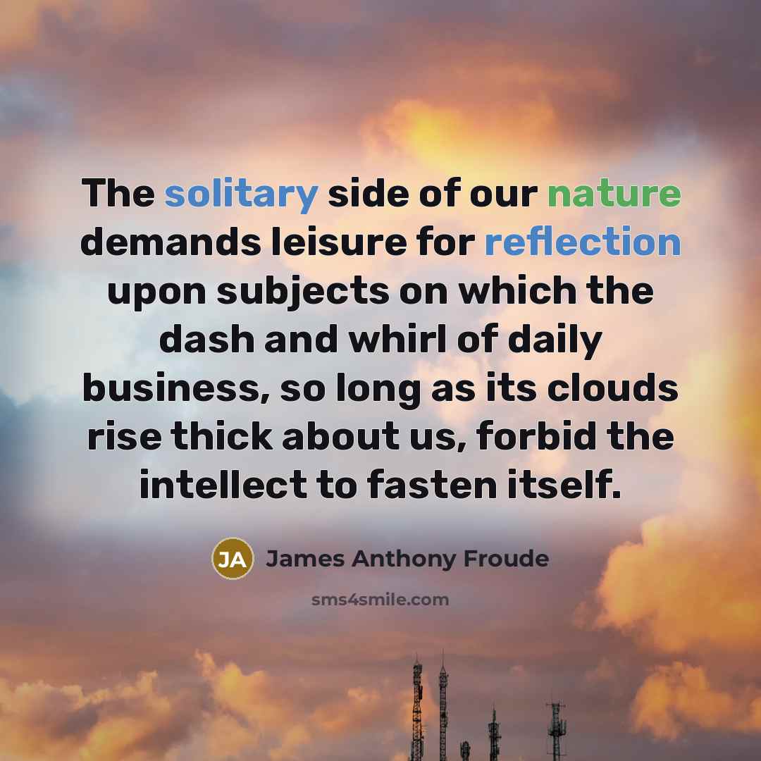“The solitary side of our nature demands leisure for reflection…” quote by James Anthony Froude