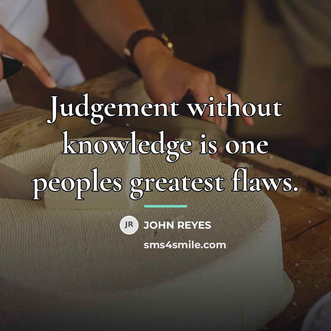 “Judgement without knowledge is one peoples greatest flaws.…” quote by John Reyes