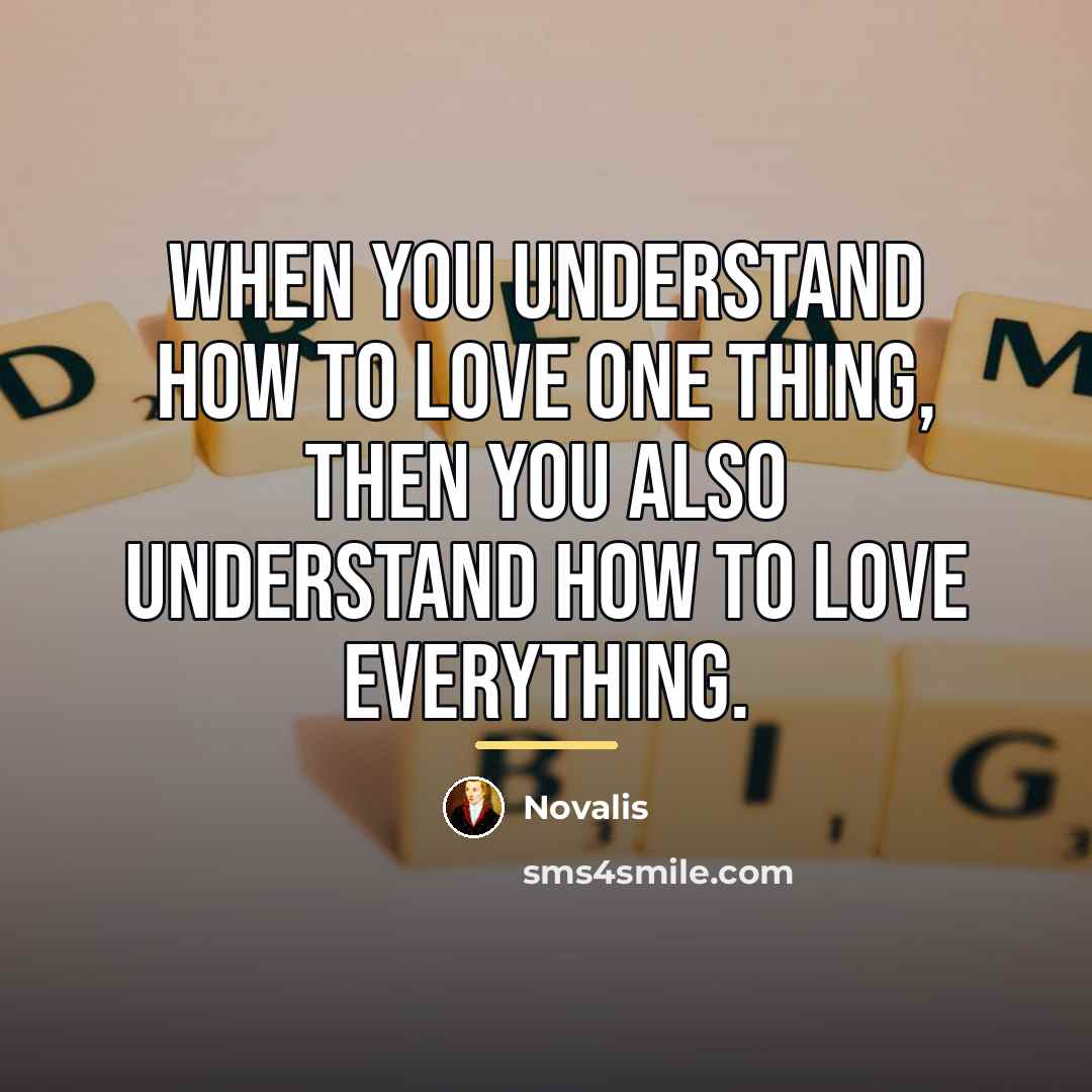 “When you understand how to love one thing, then you…” quote by Novalis