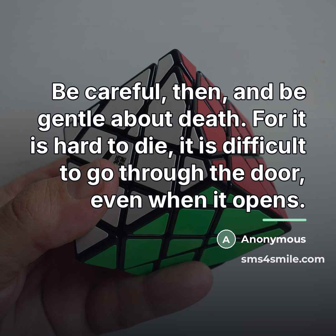 “Be careful, then, and be gentle about death. For it…” quote by Anonymous