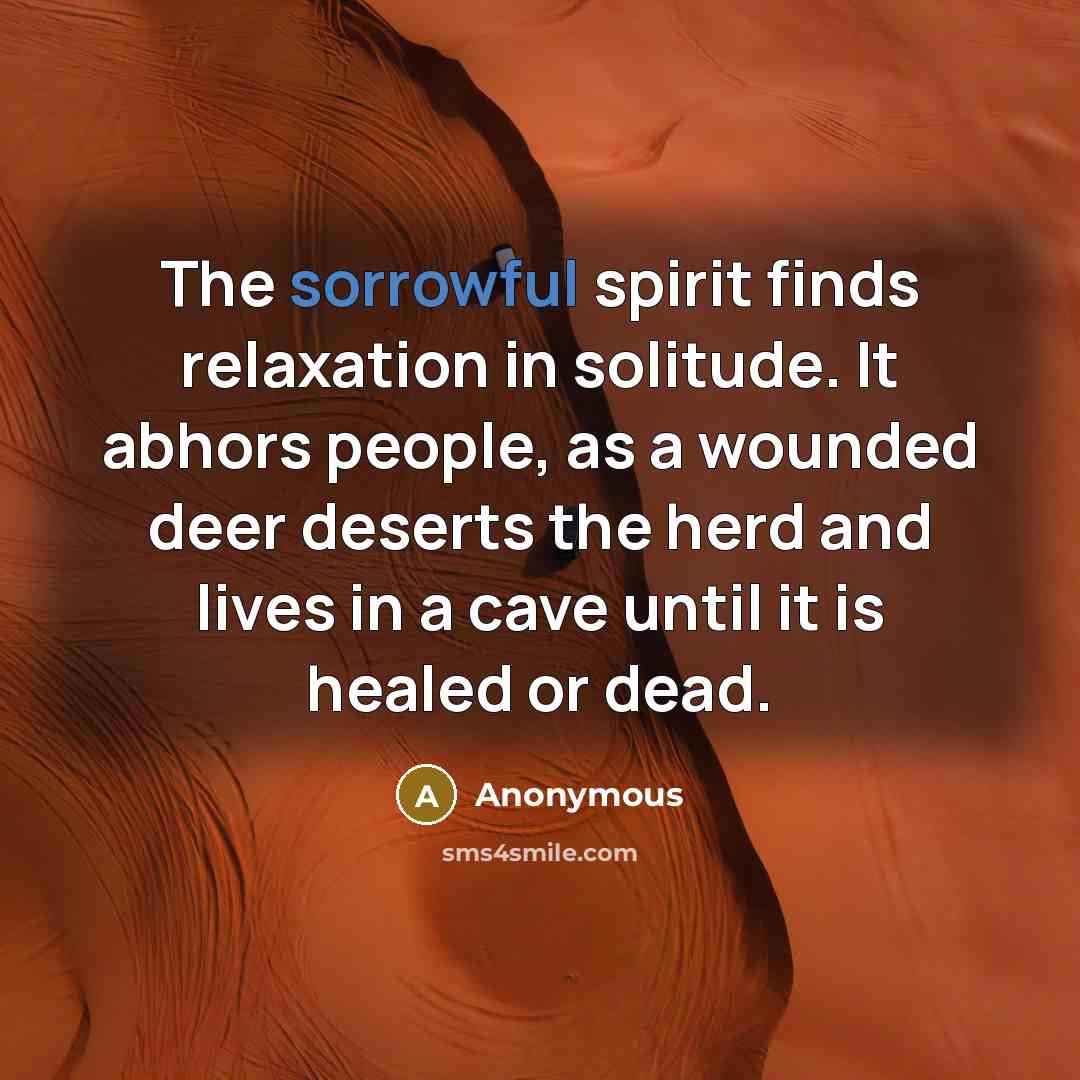 “The sorrowful spirit finds relaxation in solitude. It abhors people,…” quote by Anonymous
