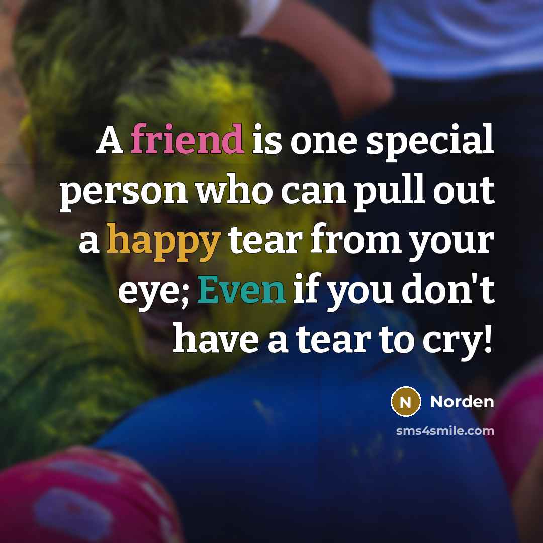 “A friend is one special person who can pull out a happy tear from your eye; Even if you don't have a tear to cry!” quote by Norden