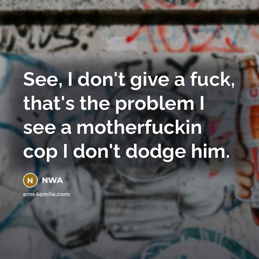 “See, I don't give a fuck, that's the problem I see a motherfuckin cop I don't dodge him.” quote by NWA