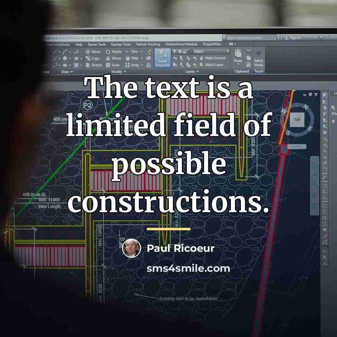 “The text is a limited field of possible constructions.…” quote by Paul Ricoeur
