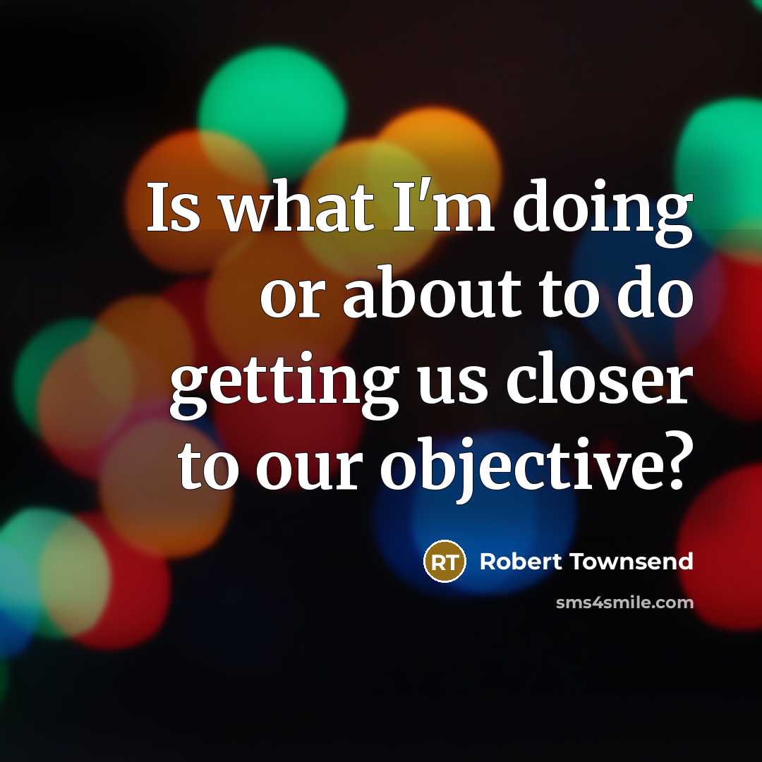“Is what I'm doing or about to do getting us closer to our objective?” quote by Robert Townsend