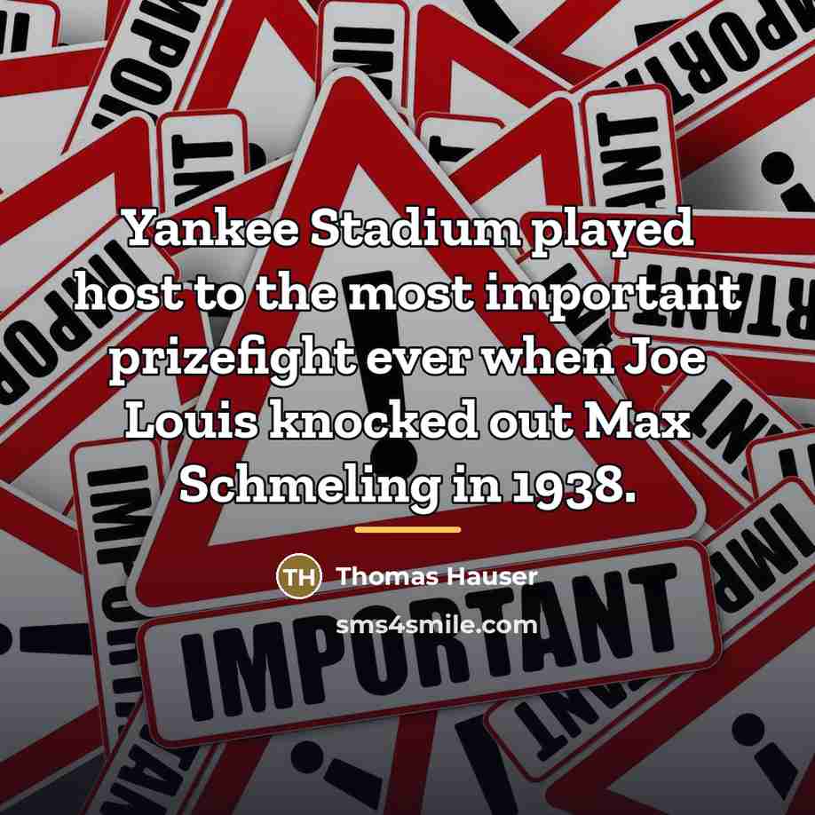 “Yankee Stadium played host to the most important prizefight ever…” quote by Thomas Hauser