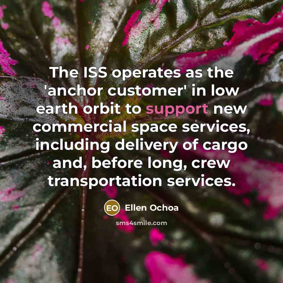 “The ISS operates as the 'anchor customer' in low earth…” quote by Ellen Ochoa