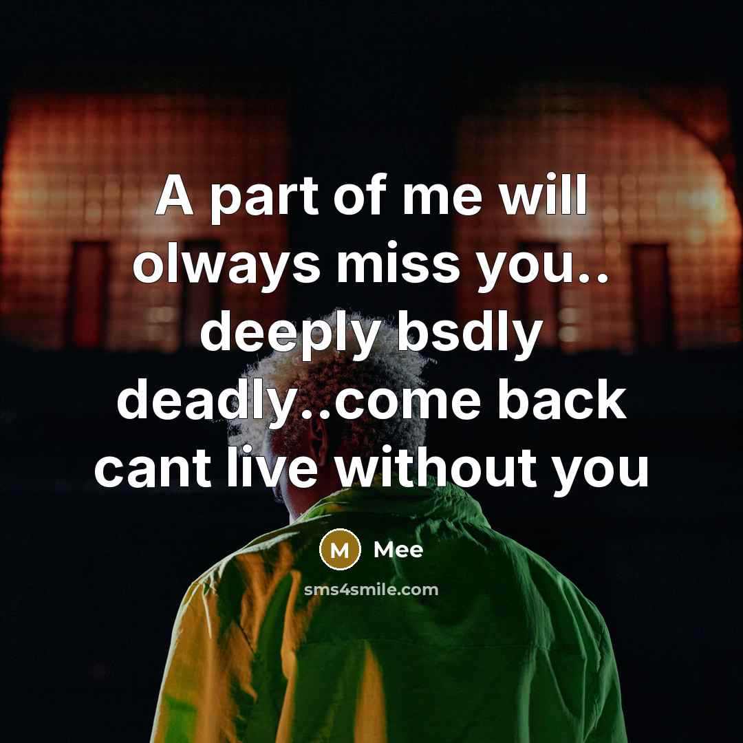 “A part of me will olways miss you.. deeply bsdly deadly..come back cant live without you” quote by Mee