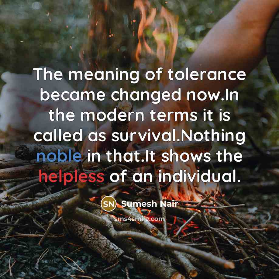 “The meaning of tolerance became changed now.In the modern terms…” quote by Sumesh Nair
