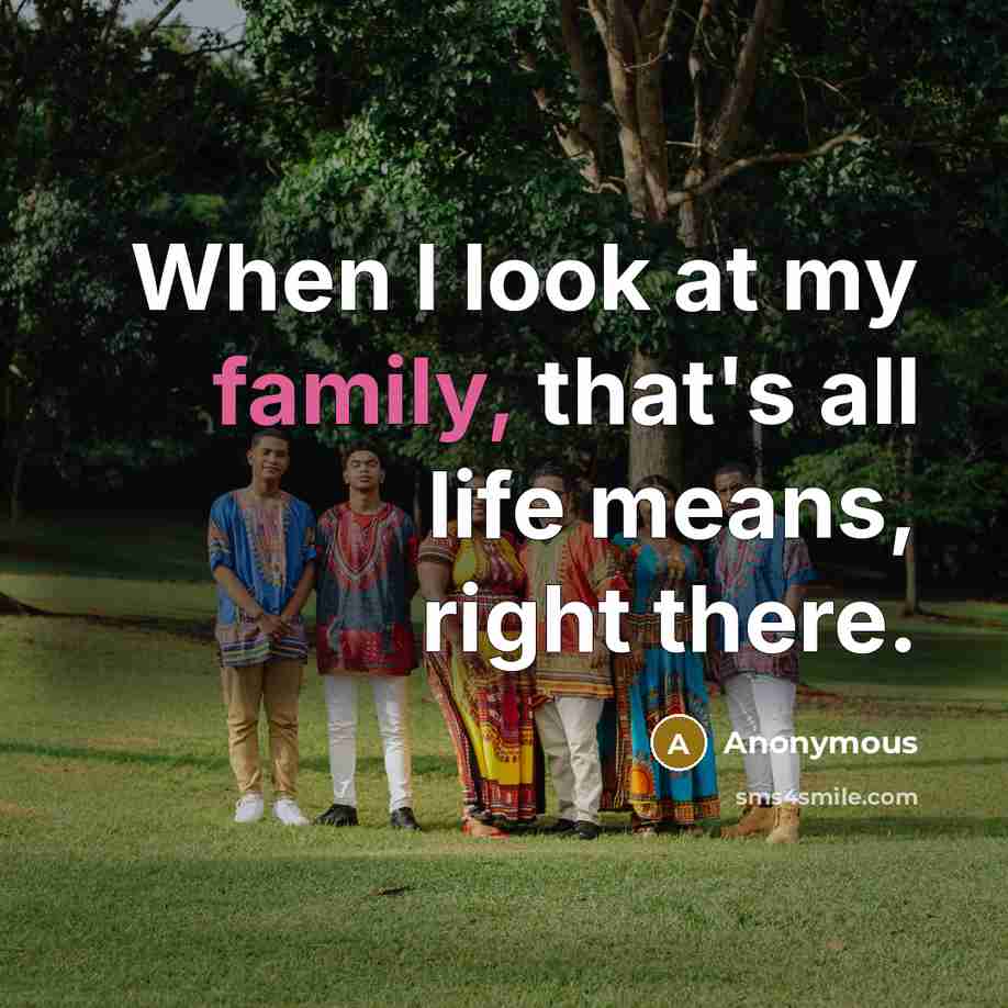 “When I look at my family, that's all life means,…” quote by Anonymous