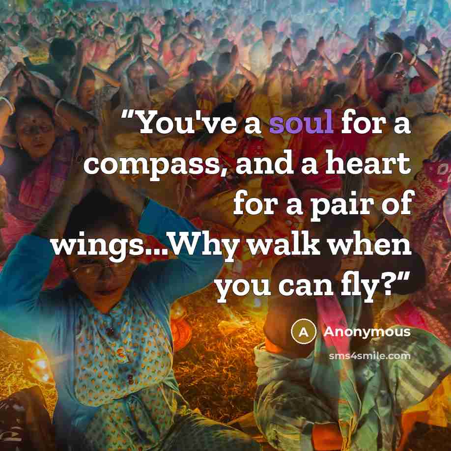 “You've a soul for a compass, and a heart for a pair of wings...Why walk when you can fly?” quote by Anonymous