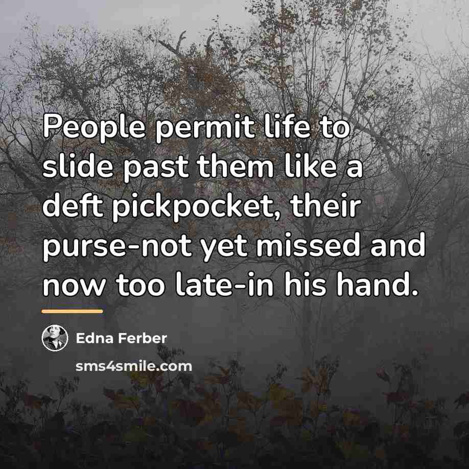 “People permit life to slide past them like a deft…” quote by Edna Ferber