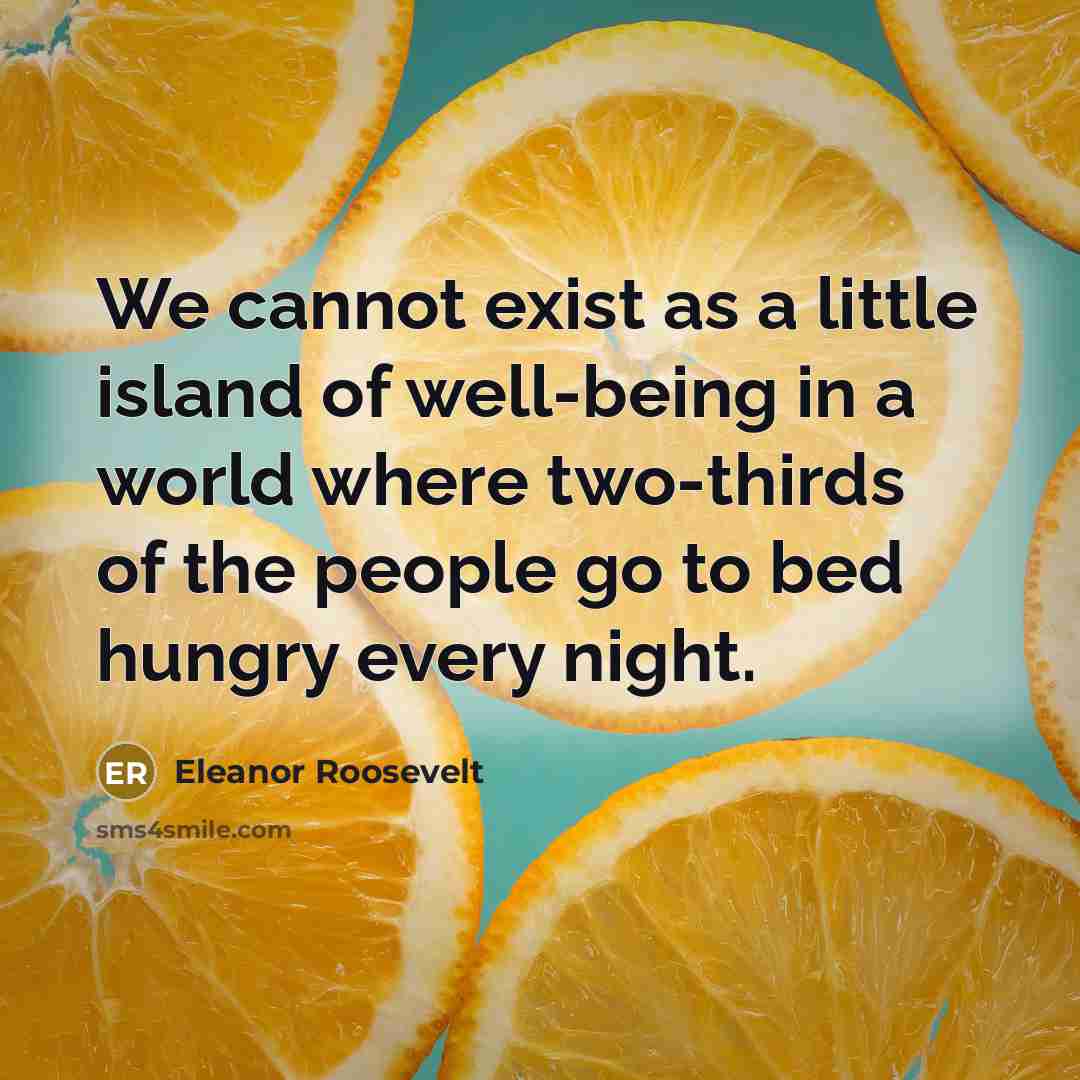 “We cannot exist as a little island of well-being in…” quote by Eleanor Roosevelt