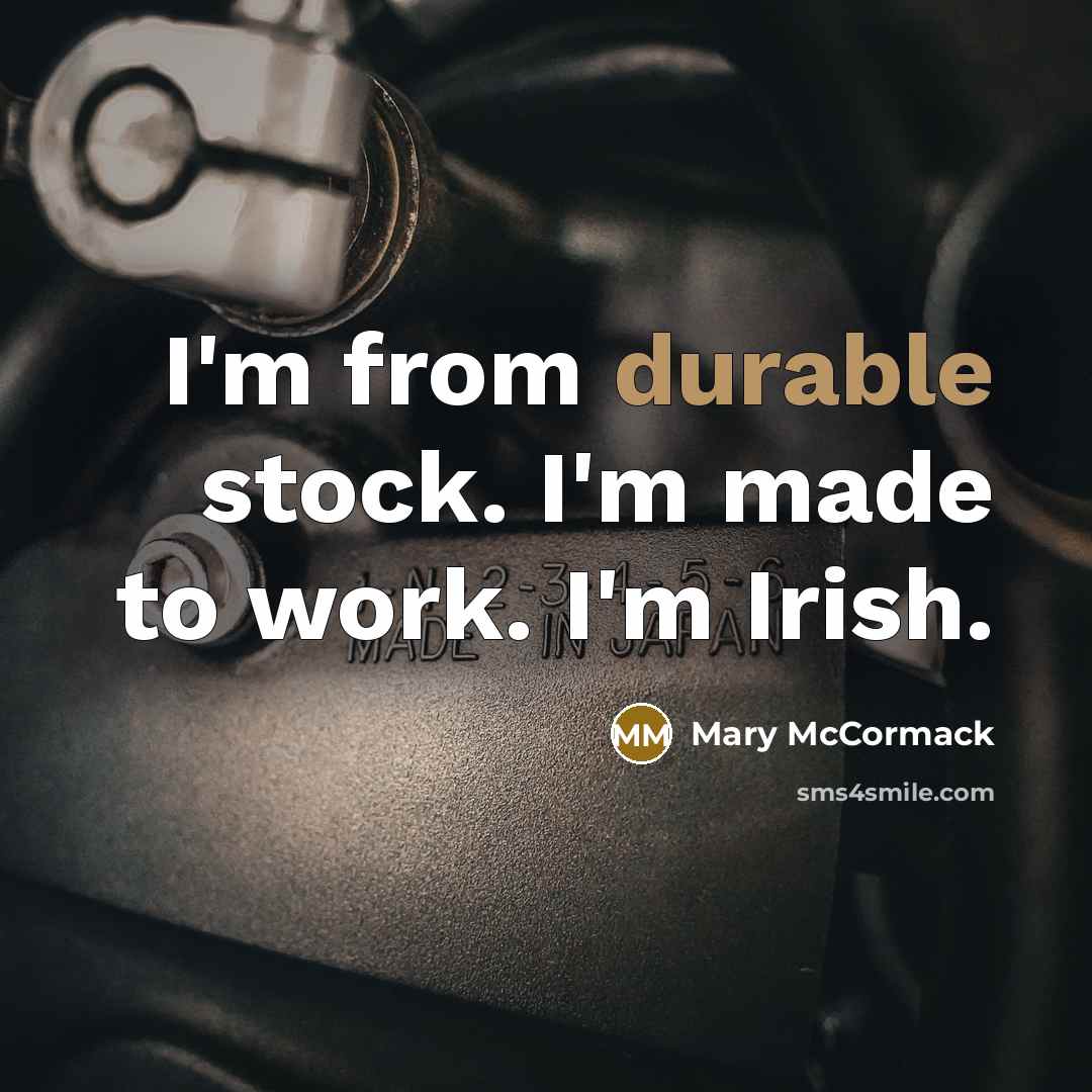 “I'm from durable stock. I'm made to work. I'm Irish.…” quote by Mary McCormack