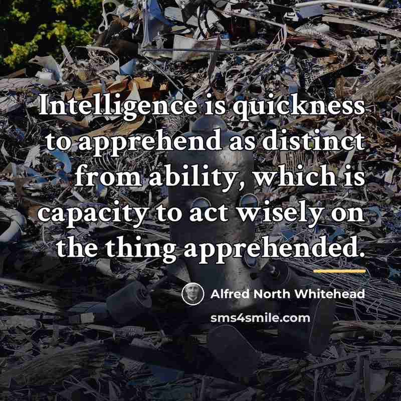 “Intelligence is quickness to apprehend as distinct from ability, which…” quote by Alfred North Whitehead