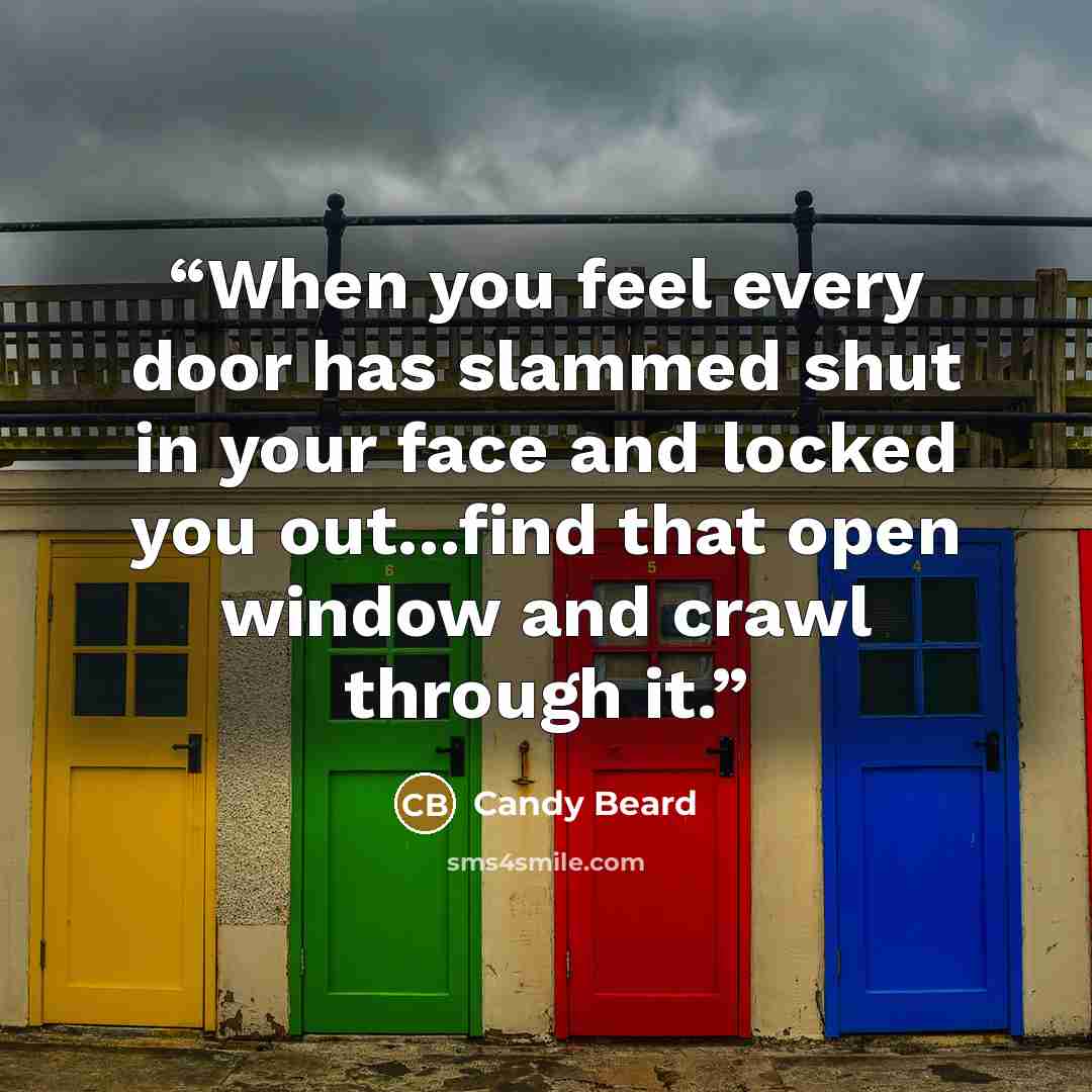 “When you feel every door has slammed shut in your face and locked you out...find that open window and crawl through it.” quote by Candy Beard