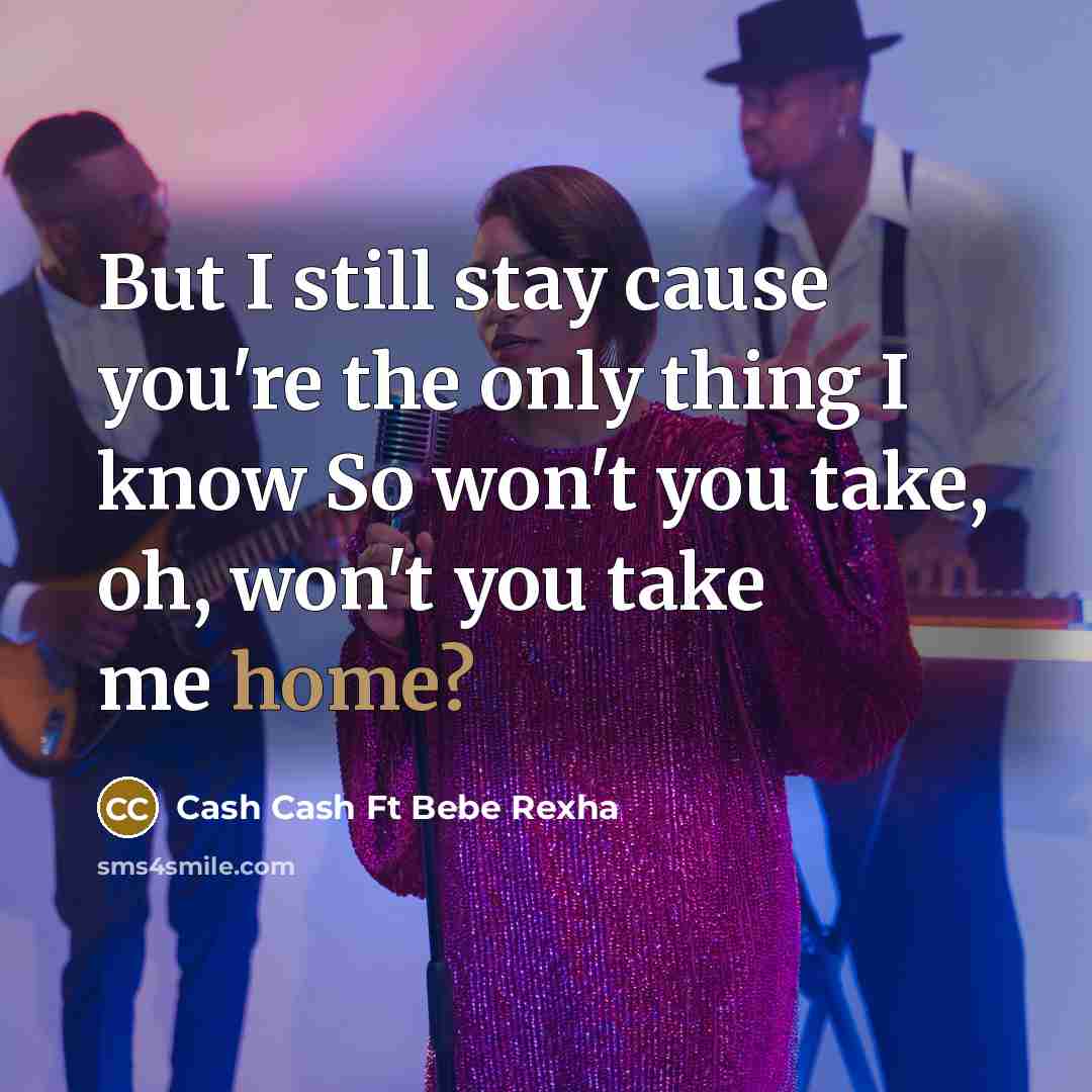 “But I still stay cause you're the only thing I know So won't you take, oh, won't you take me home?” quote by Cash Cash Ft Bebe Rexha