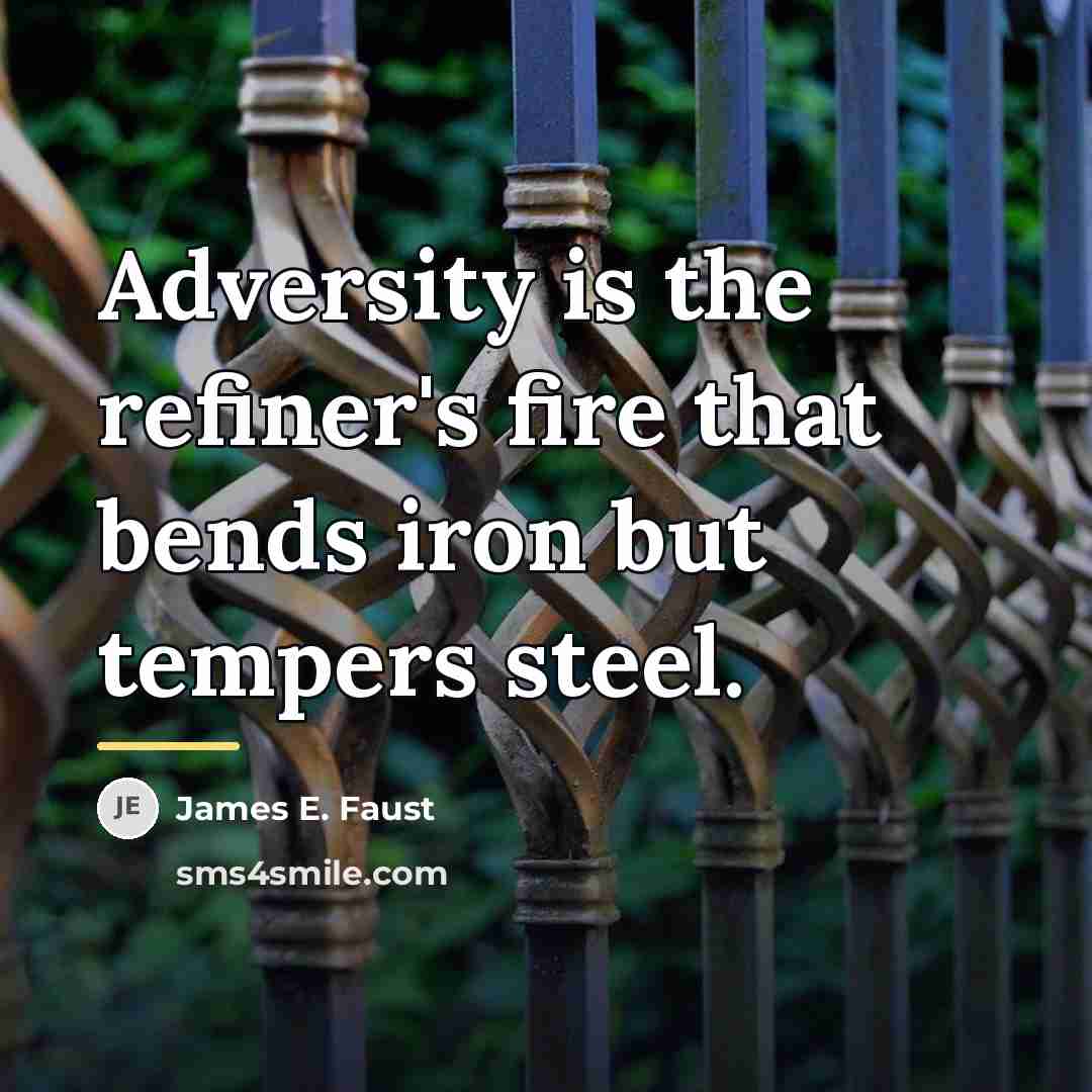 “Adversity is the refiner's fire that bends iron but tempers…” quote by James E. Faust