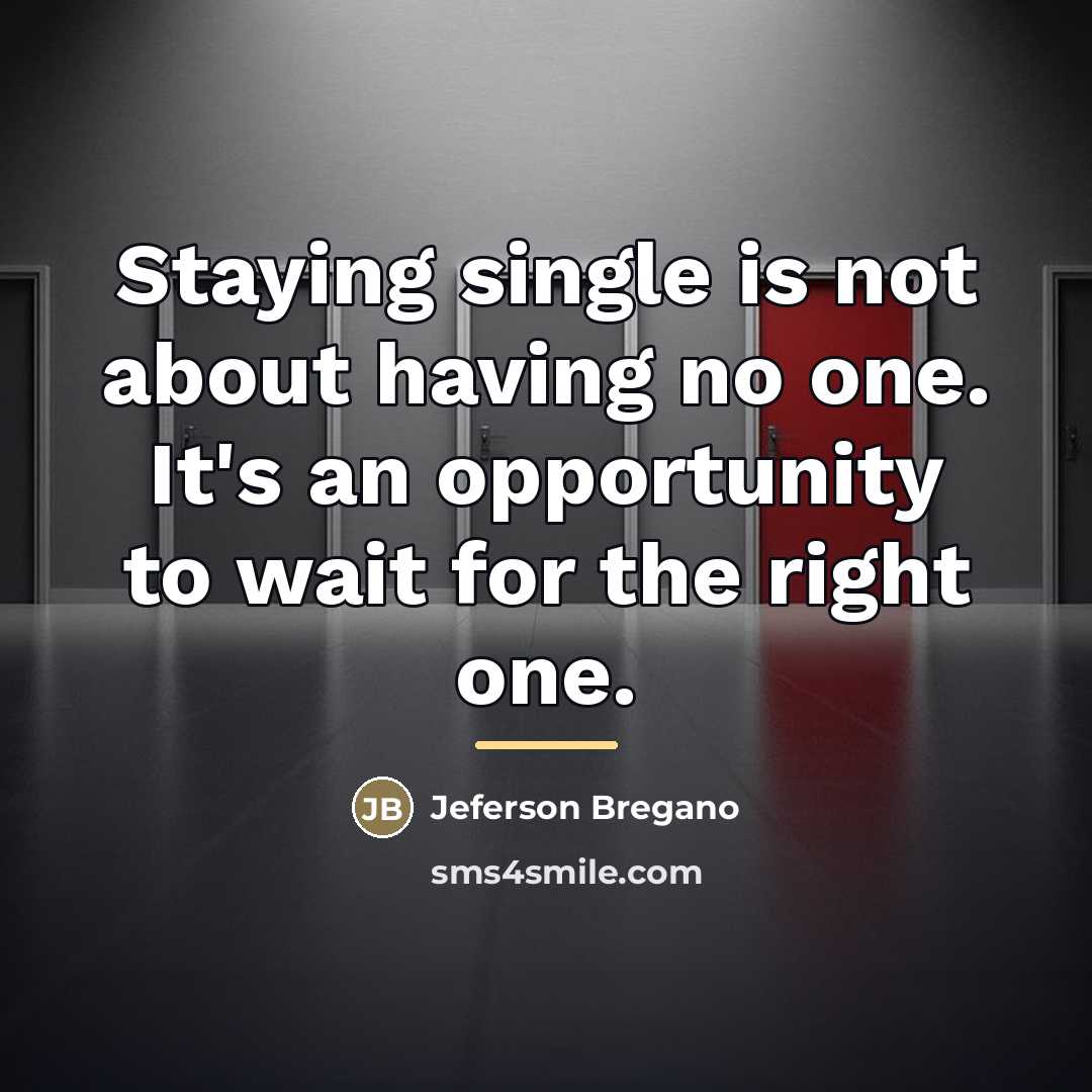 “Staying single is not about having no one. It's an…” quote by Jeferson Bregano