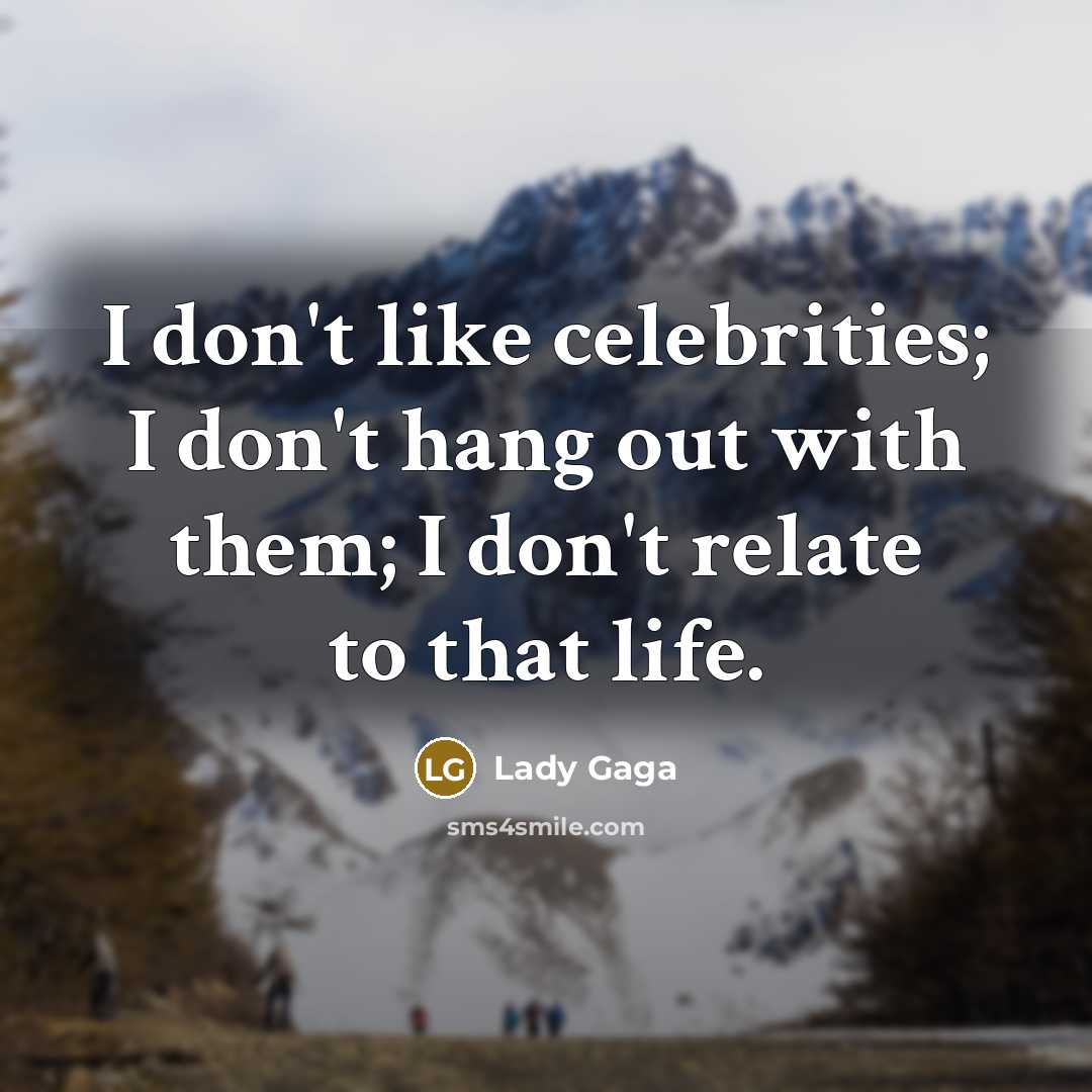 “I don't like celebrities; I don't hang out with them; I don't relate to that life.” quote by Lady Gaga
