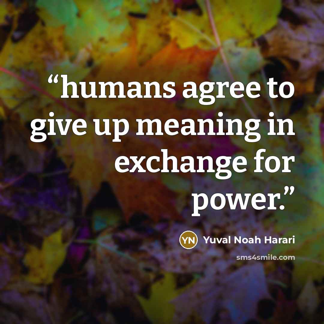 “humans agree to give up meaning in exchange for power.” quote by Yuval Noah Harari