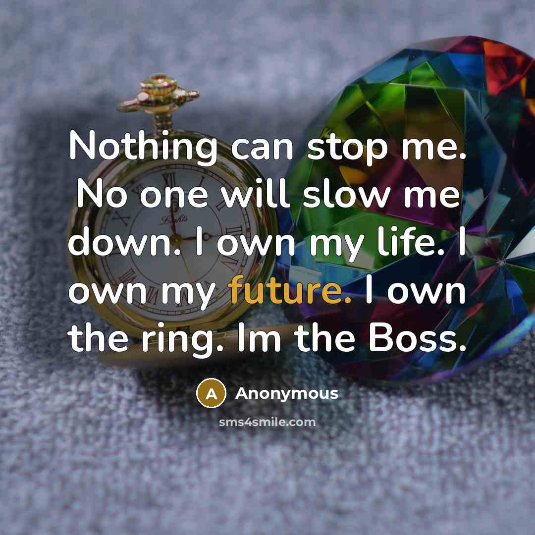 “Nothing can stop me. No one will slow me down. I own my life. I own my future. I own the ring. Im the Boss.” quote by Anonymous