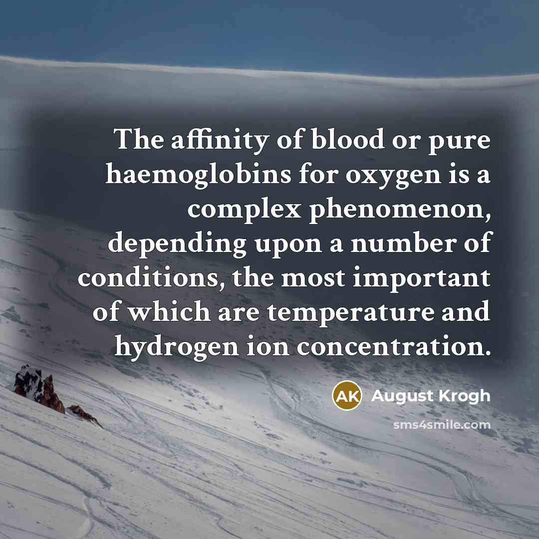 “The affinity of blood or pure haemoglobins for oxygen is…” quote by August Krogh