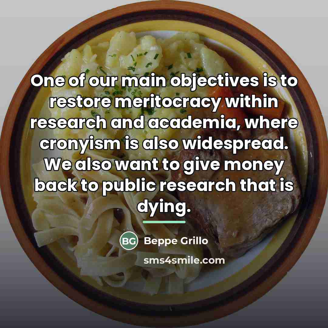 “One of our main objectives is to restore meritocracy within…” quote by Beppe Grillo