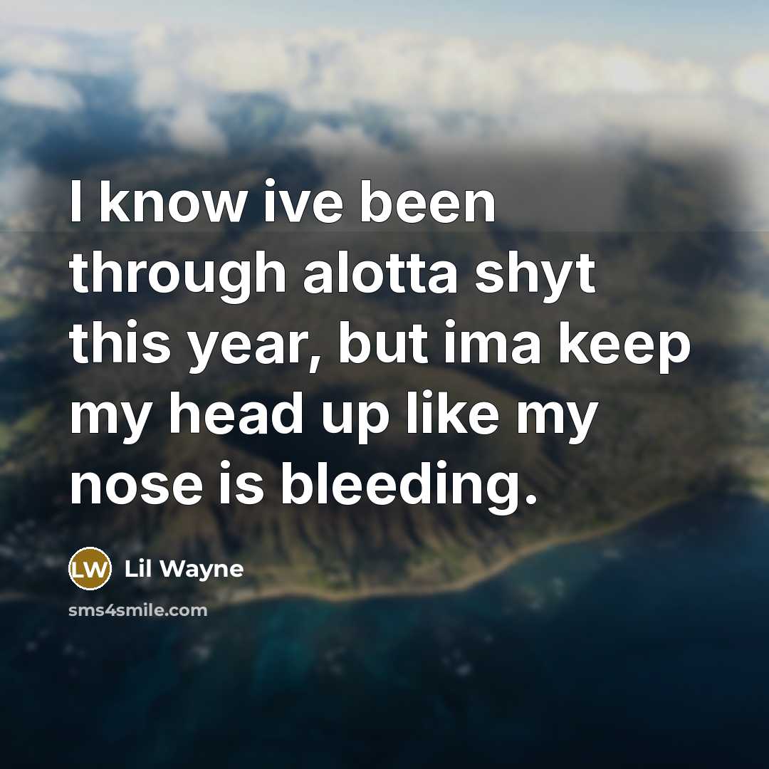 “I know ive been through alotta shyt this year, but ima keep my head up like my nose is bleeding.” quote by Lil Wayne