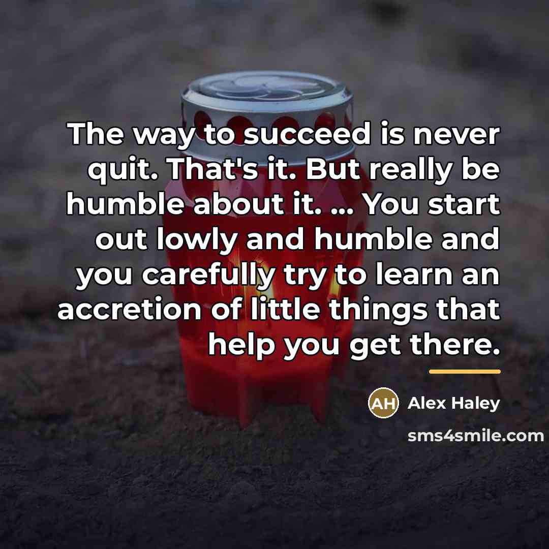 “The way to succeed is never quit. That's it. But…” quote by Alex Haley