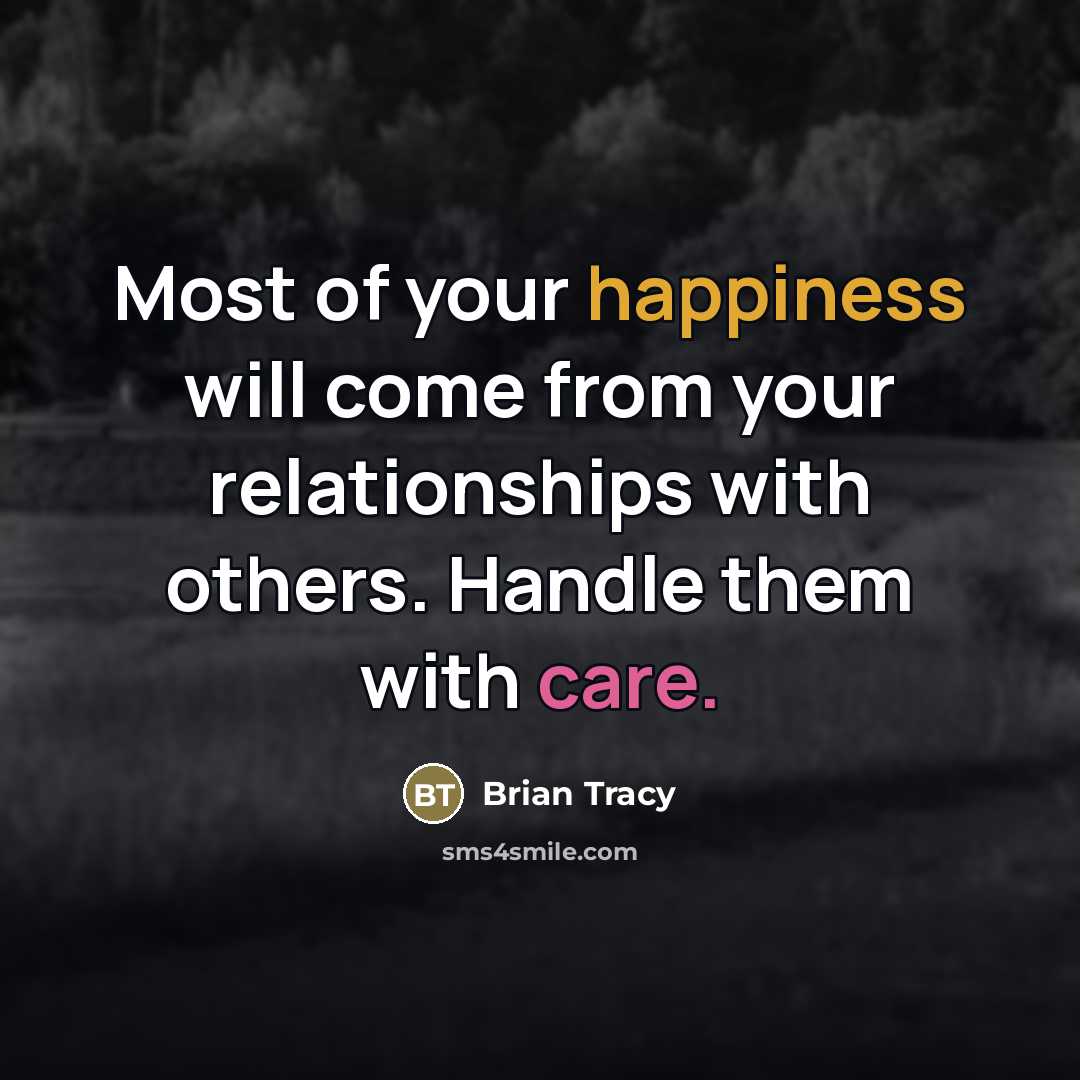 “Most of your happiness will come from your relationships with…” quote by Brian Tracy