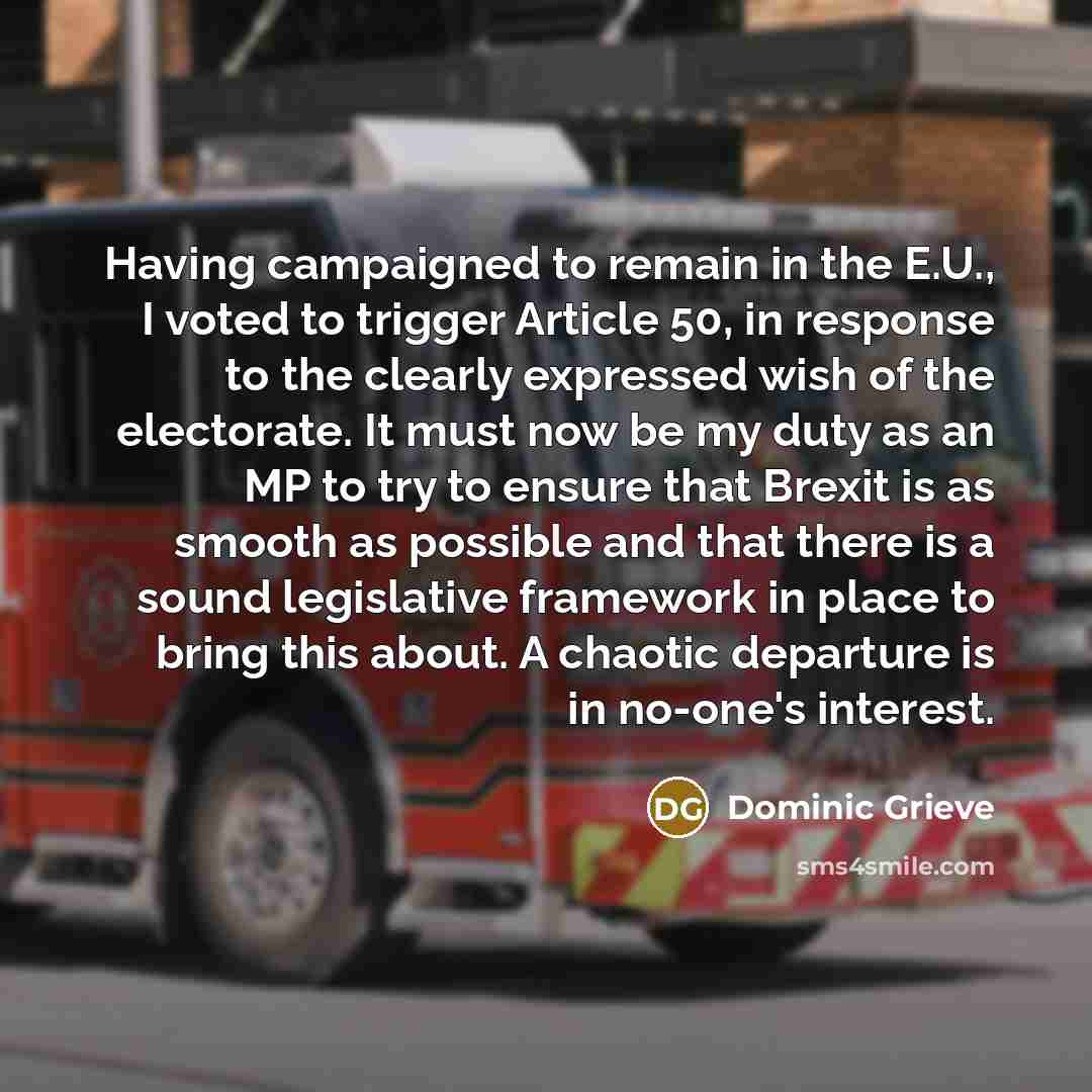 “Having campaigned to remain in the E.U., I voted to…” quote by Dominic Grieve